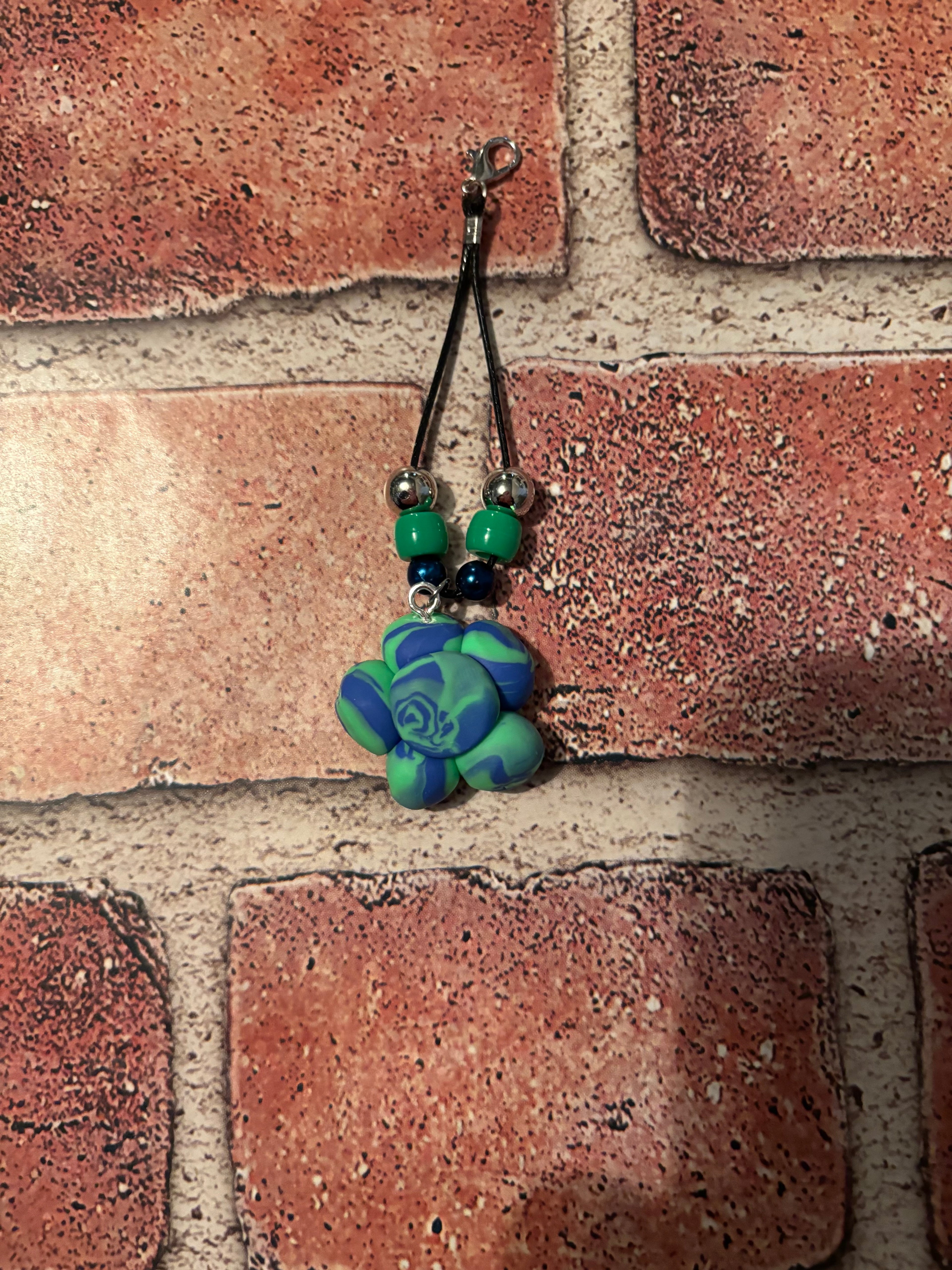 Blue & Green Polymer Clay Flower Charm – Handmade